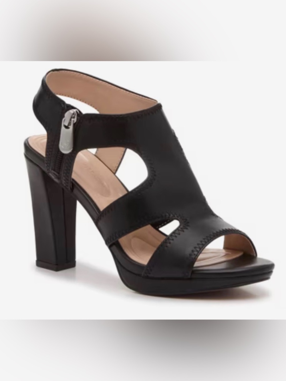 Adrienne Vittadini Black Cutout Block Heel Sandal